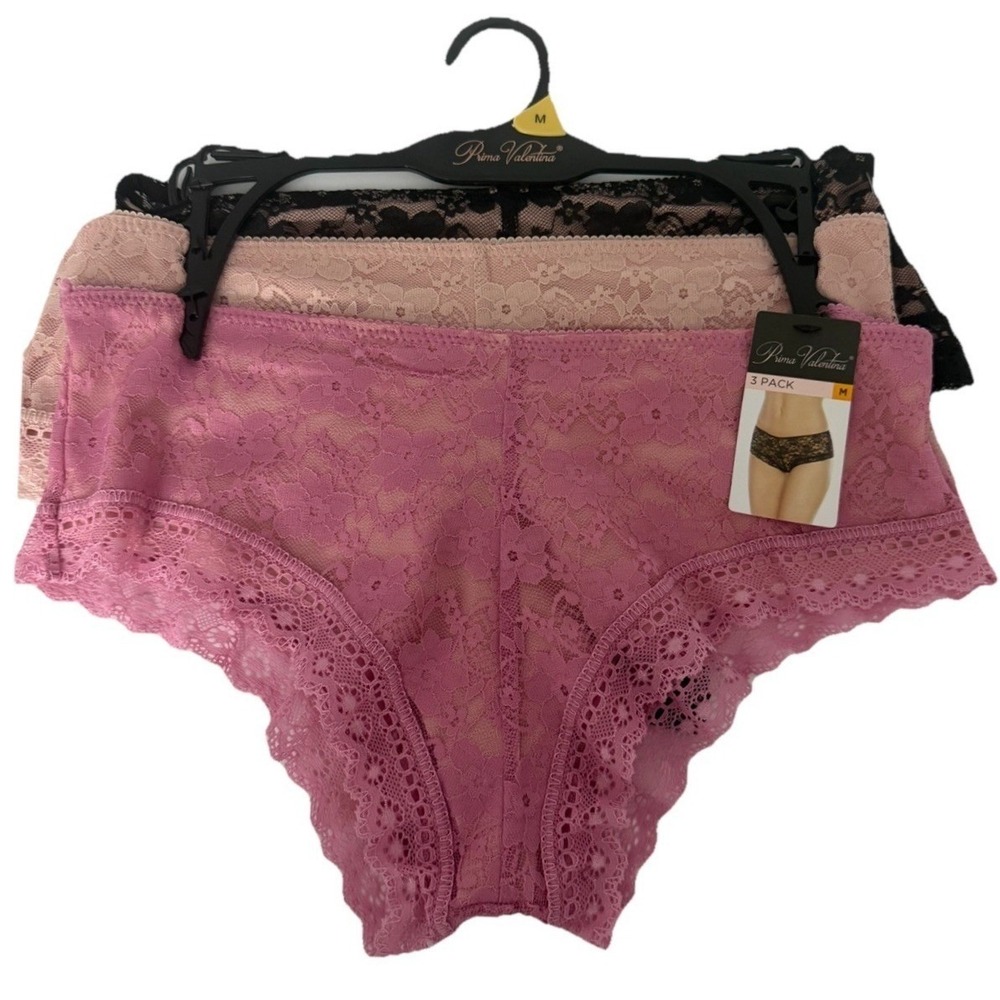Prima Valentina Women's Hipster 3-Pair Underwear Panties Lace Nylon Blend Size M